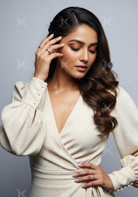 Elegant Woman Posing Gracefully with Serene Facial Expression