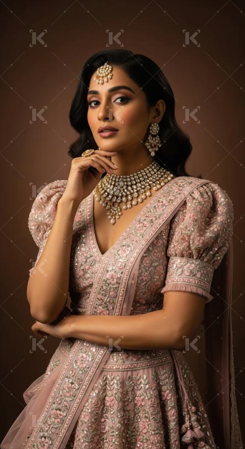 Elegant Indian Woman Adorned in Exquisite Traditional Bridal Leh