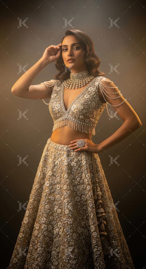 Elegant Indian Bride in Embellished Lehenga Choli with Jewelry