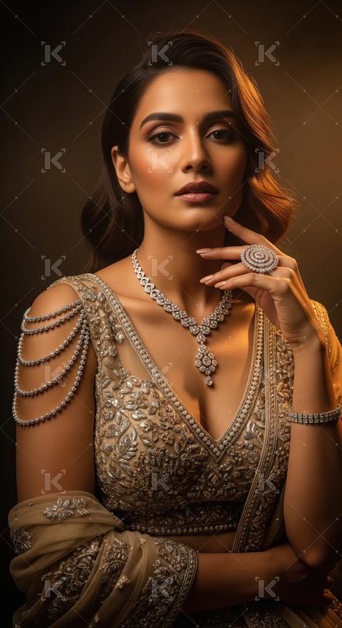 Elegant Indian Woman in Traditional Attire and Diamond Jewelry