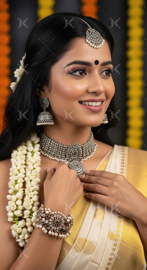 Beautiful Indian Woman in Traditional Attire, Adorned with Elega