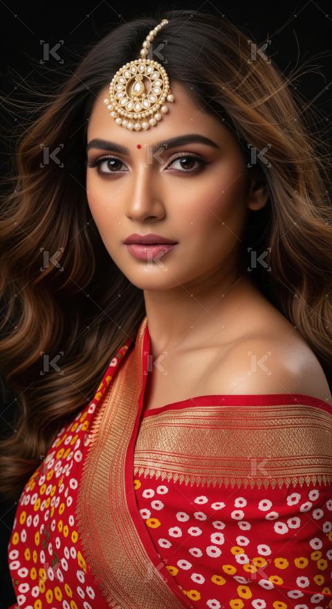 Beautiful Indian Woman Adorned in Traditional Attire and Jewelry