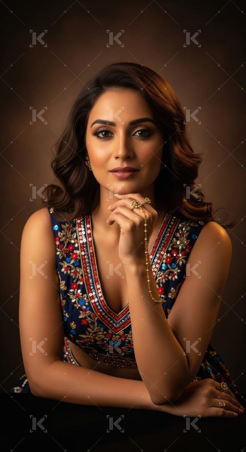 Elegant Indian Woman Portrait in Traditional Embroidered Attire