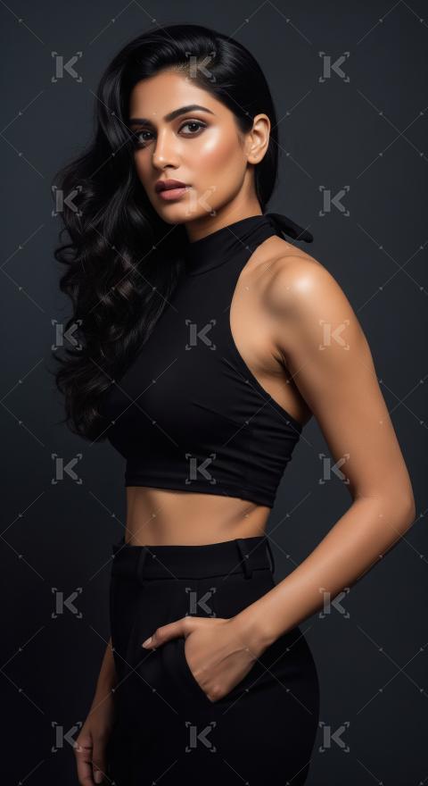 Confident Young Indian Woman Posing in Stylish Black Attire