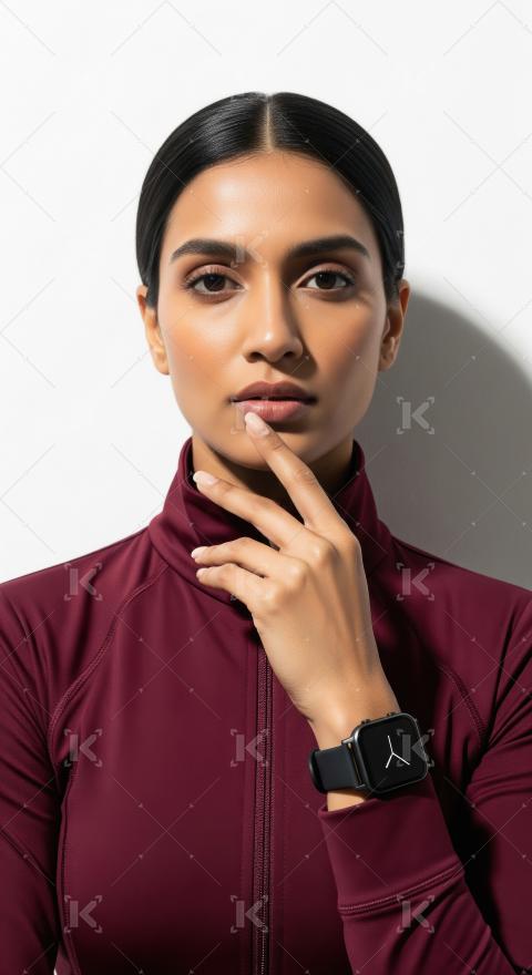 Beautiful Young Woman in Sportswear with Modern Smartwatch