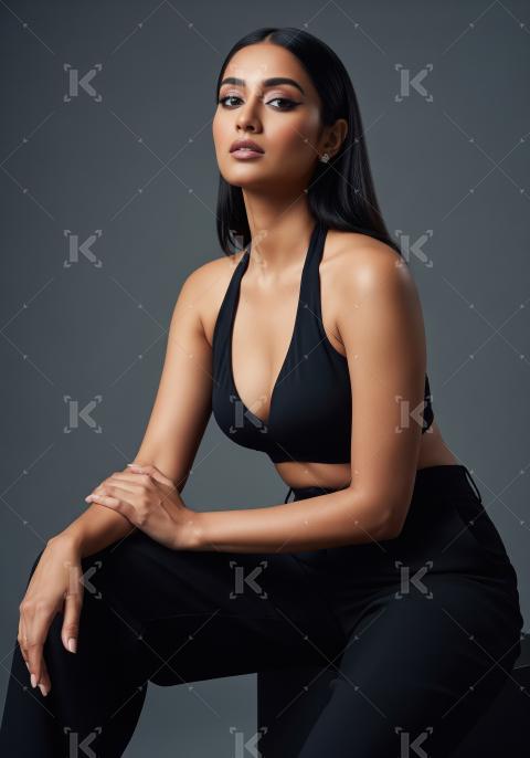 Beautiful Indian Woman Posing Confidently in Black Attire