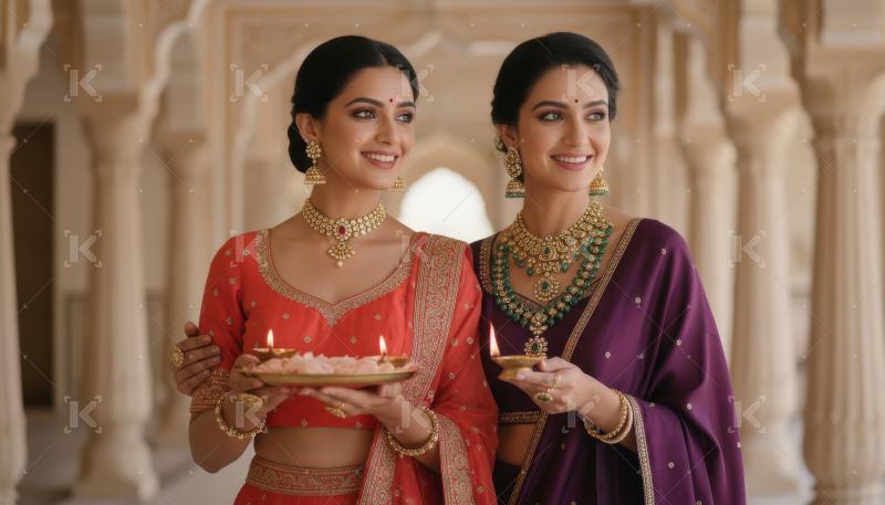 Beautiful Indian Women Celebrate Festival with Traditional Attir