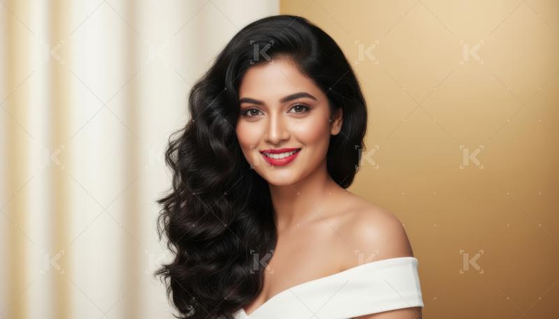 Beautiful Indian Woman with Long Wavy Hair and Radiant Smile