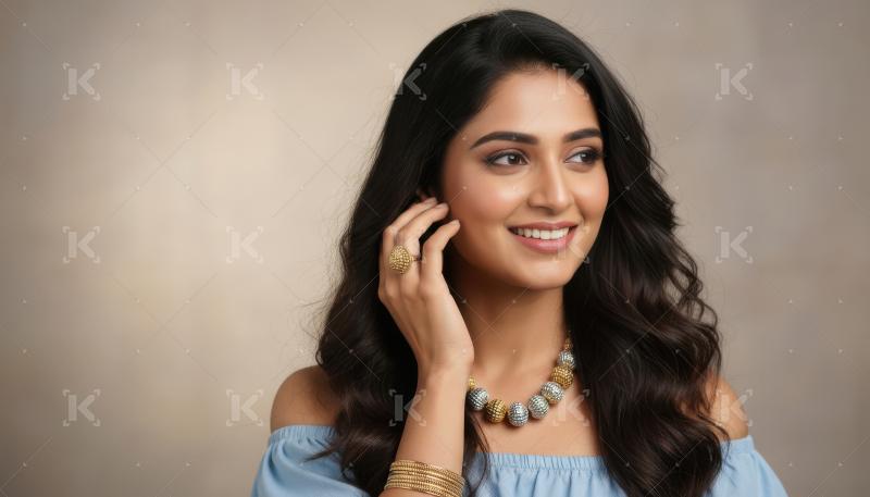 Beautiful Young Indian Woman Smiling with Traditional Jewelry