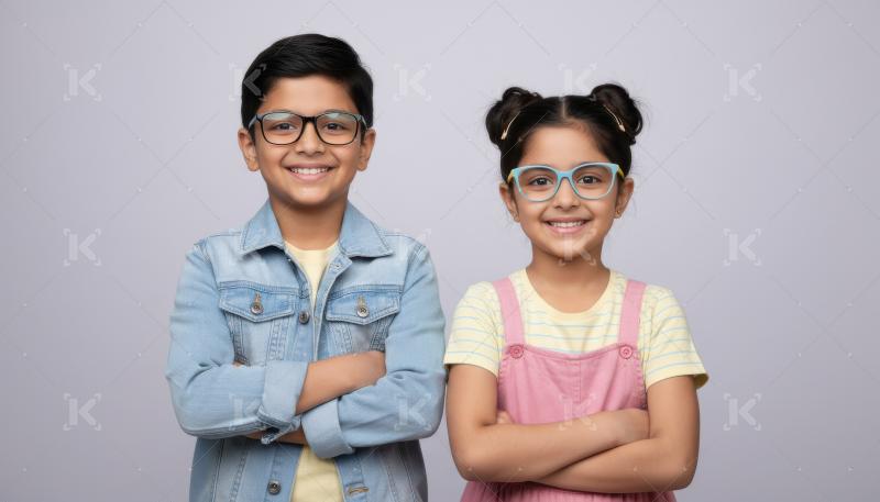Happy Indian Kids Posing Confidently with Glasses