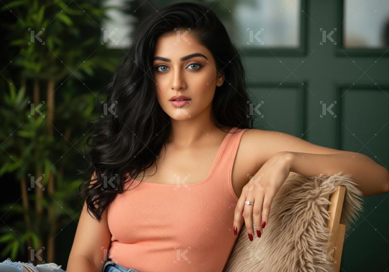 Stunning Woman with Blue Eyes and Long Black Hair