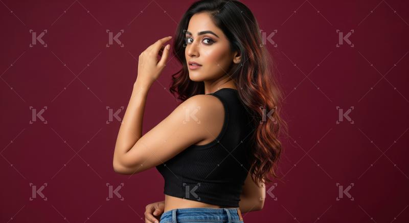 Beautiful Indian Woman with Wavy Hair Posing Confidently