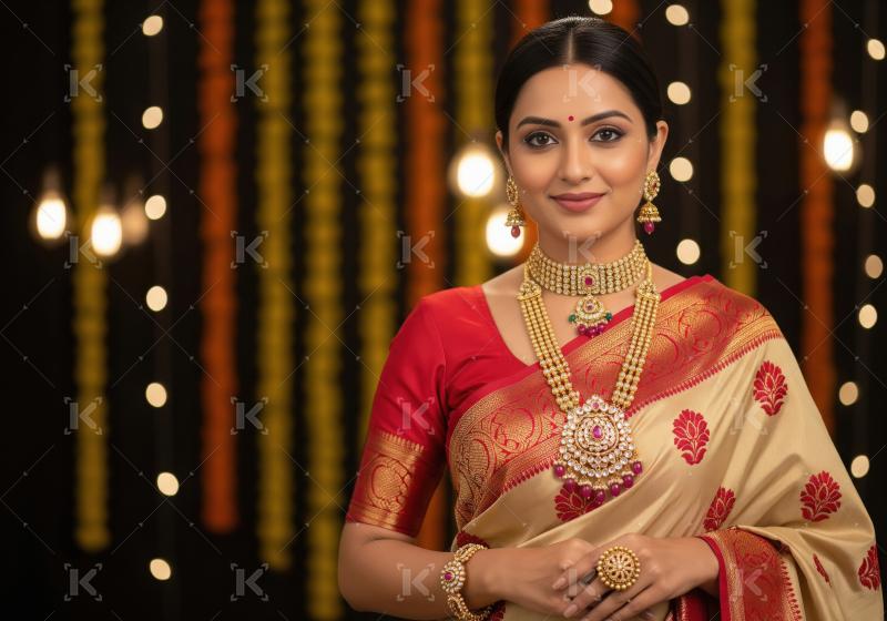 Elegant Indian Woman Celebrating Festival in Traditional Attire