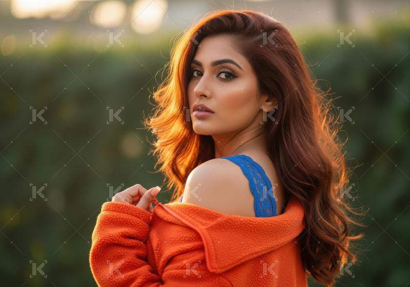 Captivating Portrait of a Beautiful Woman in Golden Hour Glow