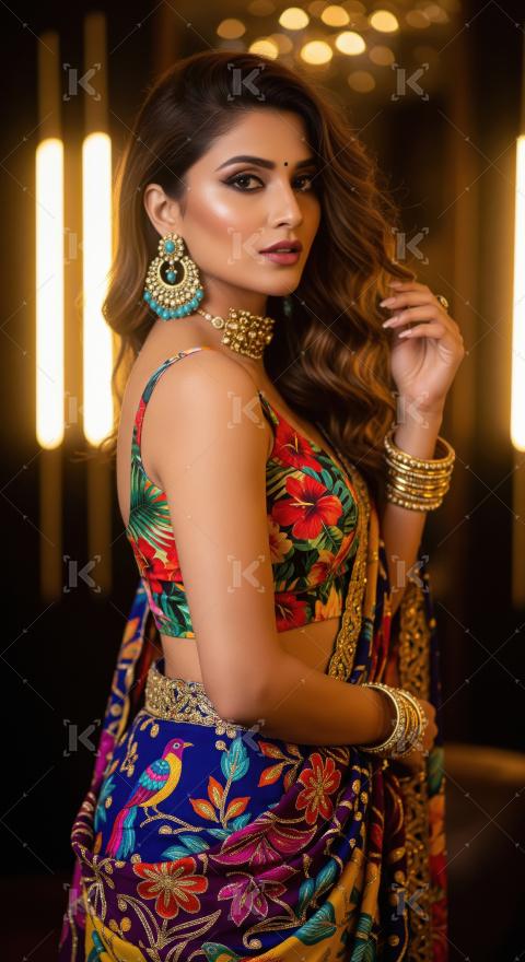Elegant Indian Woman in Vibrant Traditional Attire with Exquisit