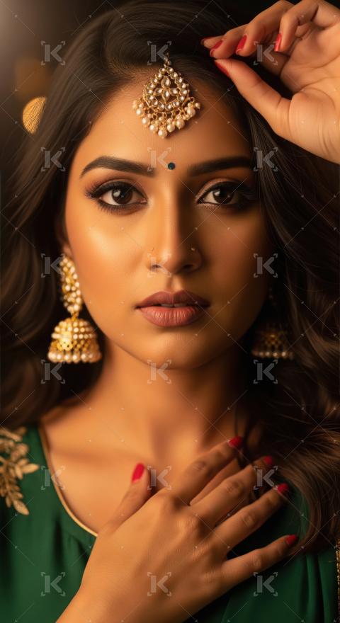 Captivating Indian Woman in Traditional Attire and Gold Jewelry
