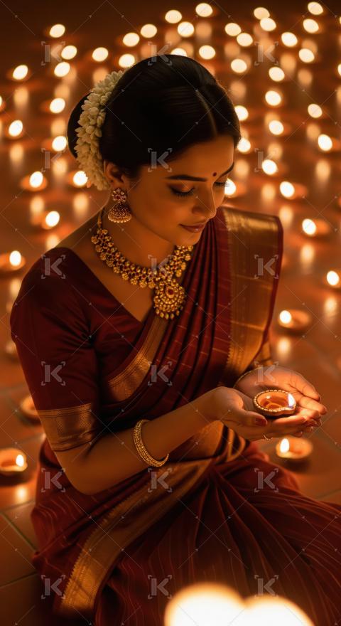 Beautiful Indian woman holding diya during festive celebrations