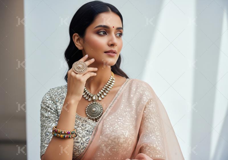 Elegant Indian Woman in Traditional Attire and Ornate Jewelry