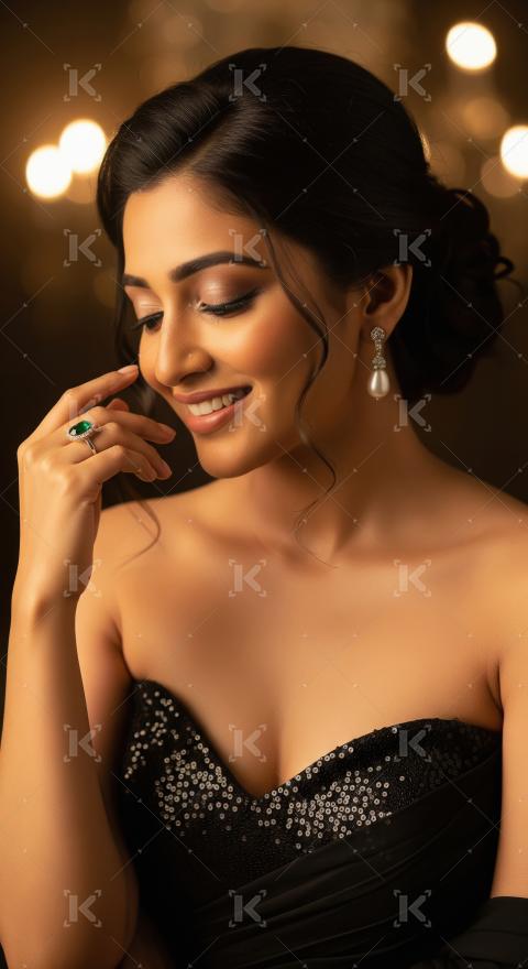 Elegant Indian Woman in Black Sequined Dress