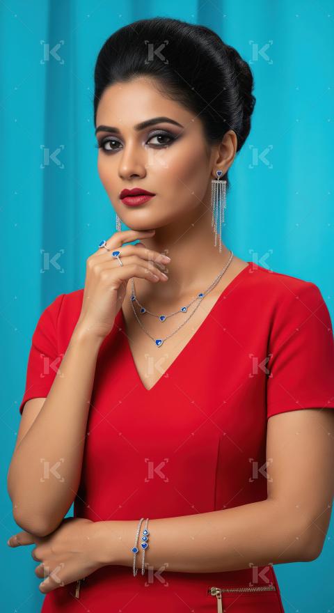 Elegant Indian Woman with Sapphire Diamond Jewelry Set