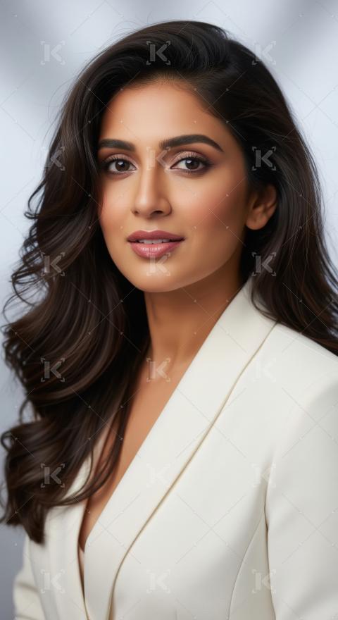 Beautiful South Asian Woman in Elegant White Blazer Portrait