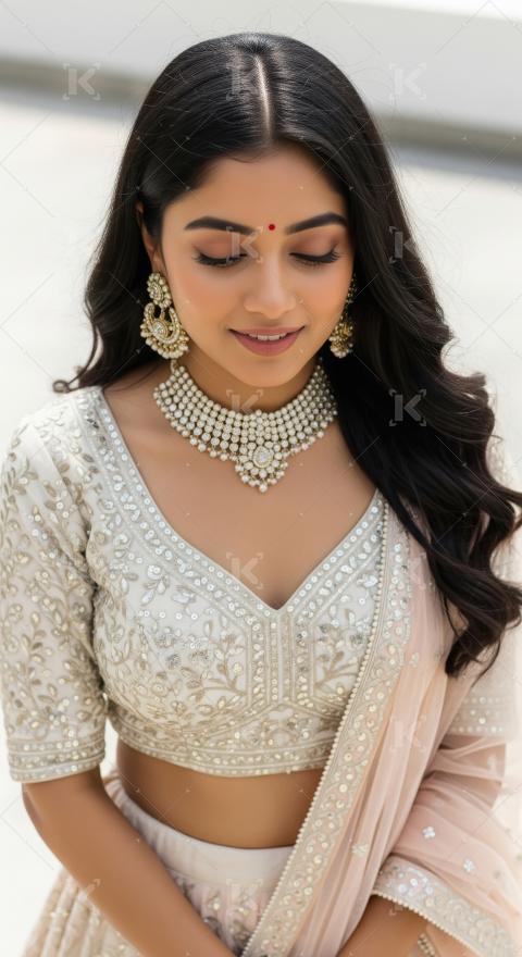 Elegant Indian Woman in Traditional Lehenga and Jewelry