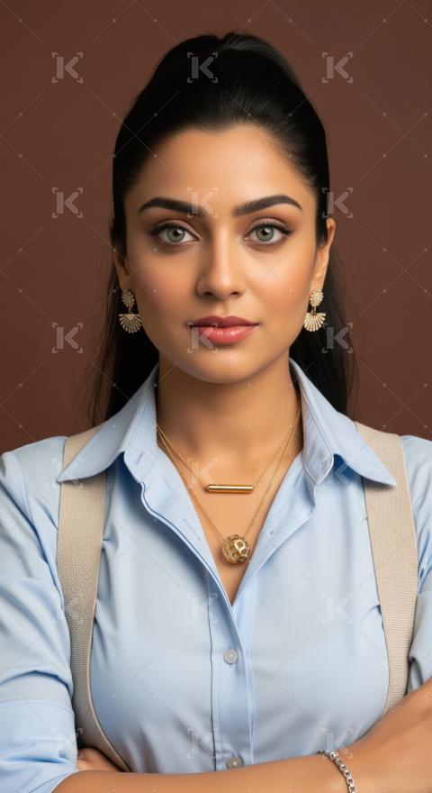 Confident Young Woman with Elegant Style and Gold Jewelry