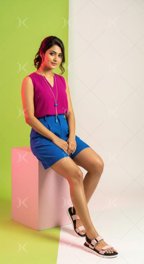 Young Indian Woman in Vibrant Attire Posing Confidently