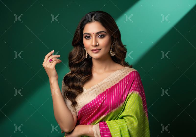 Elegant Indian Woman in Vibrant Saree and Traditional Jewelry
