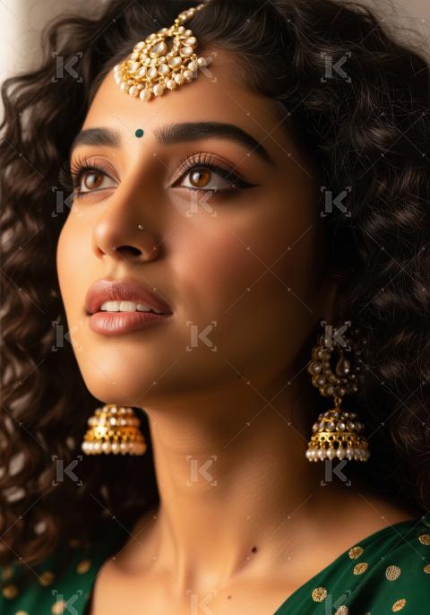 Beautiful Indian Woman in Traditional Attire and Gold Jewelry