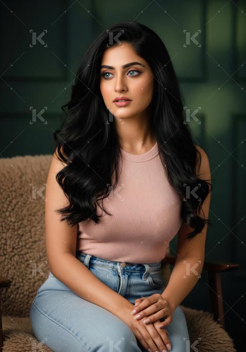 Serene Portrait of a Young Woman with Striking Blue Eyes