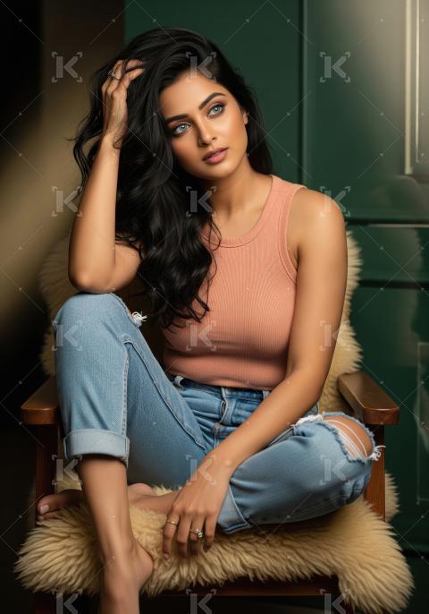 Casual portrait of a beautiful woman with captivating blue eyes