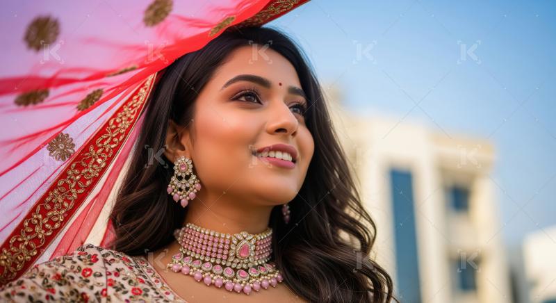 Beautiful Indian Woman in Traditional Attire and Exquisite Jewel