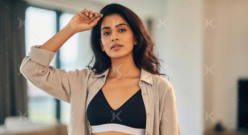 Beautiful Young Indian Woman Posing Confidently in Modern Home