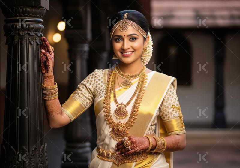Elegant South Indian Bride in Traditional Gold Ornaments