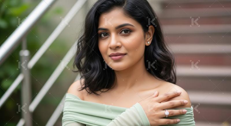 Beautiful Indian Woman Posing Gracefully in Green Top