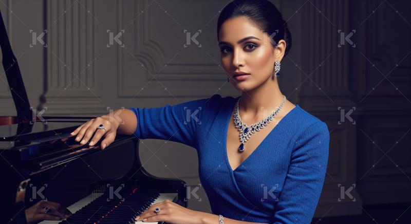Glamorous Woman in Blue Showcases Exquisite Sapphire Diamond Jew