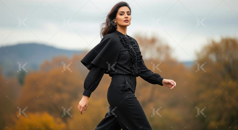 Confident Woman in Stylish Black Attire Outdoors