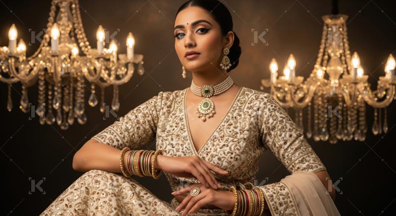 Elegant Indian Bride Poses in Luxurious Lehenga and Traditional