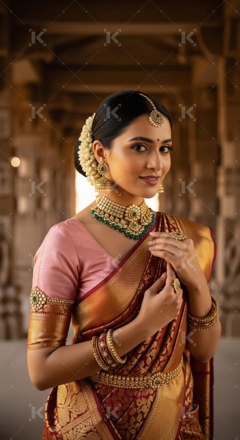 Beautiful South Indian Bride Adorned in Traditional Saree and Go
