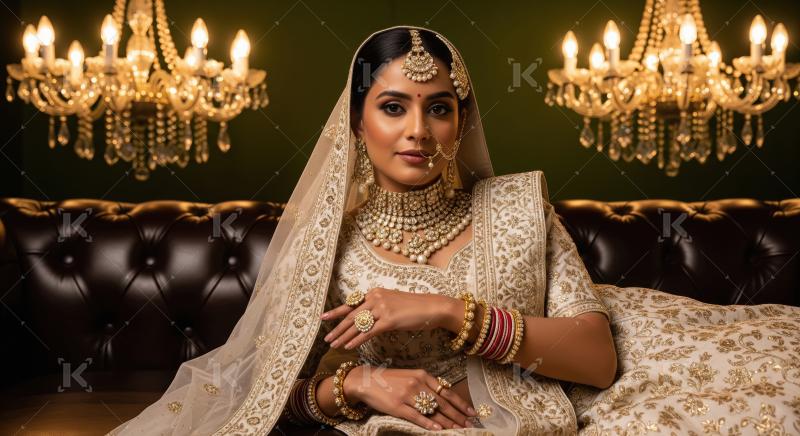 Beautiful Indian Bride in Traditional Attire and Gold Jewelry