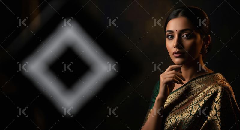 Elegant Indian Woman Posing in Traditional Green Saree Portrait