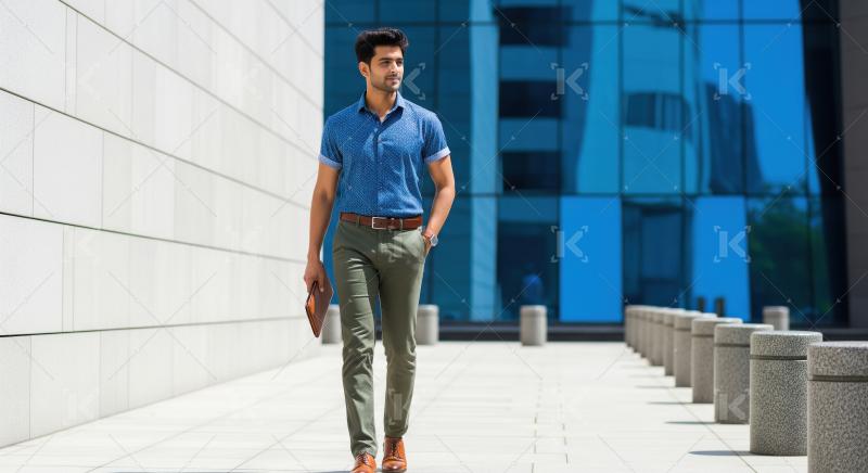 Young Professional Man Walking Confidently in Modern Urban Envir
