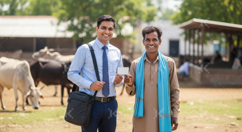 Rural Indian men display card, symbolizing financial support and progress.