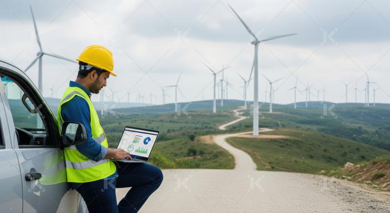 Engineer analyzes wind farm data, ensuring sustainable renewable energy production.