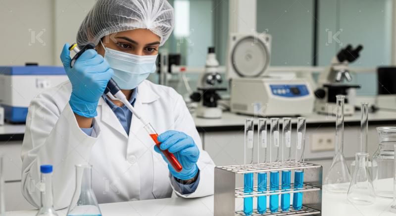 Dedicated scientist carefully pipetting samples for advanced laboratory research.