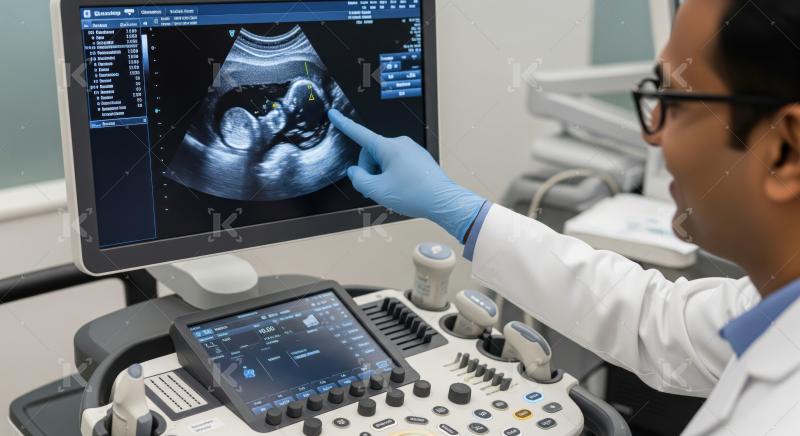 Doctor analyzes fetal ultrasound, ensuring healthy development and maternal well-being.