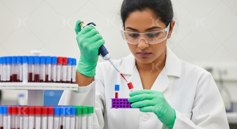 Female scientist precisely transferring liquid into test tubes for scientific analysis.
