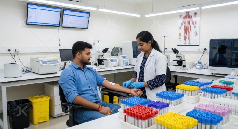 Healthcare professional collects blood from patient for lab testing.