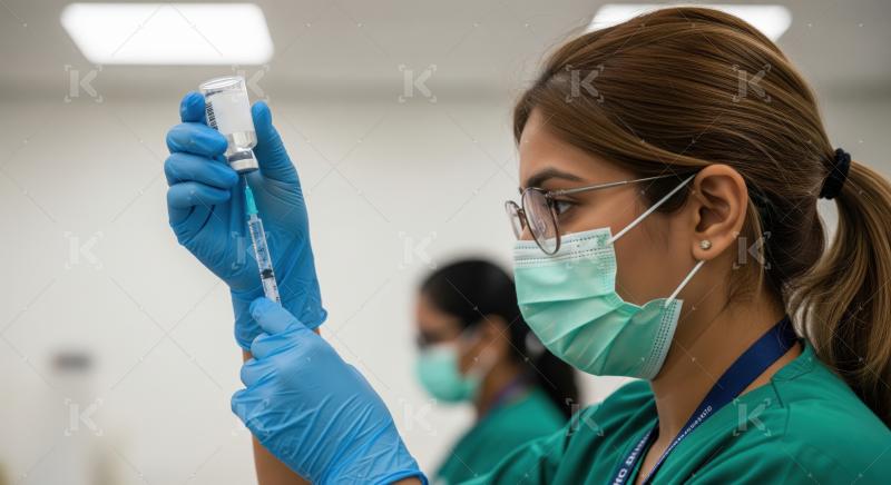 Medical professional carefully draws saline into syringe for patient.